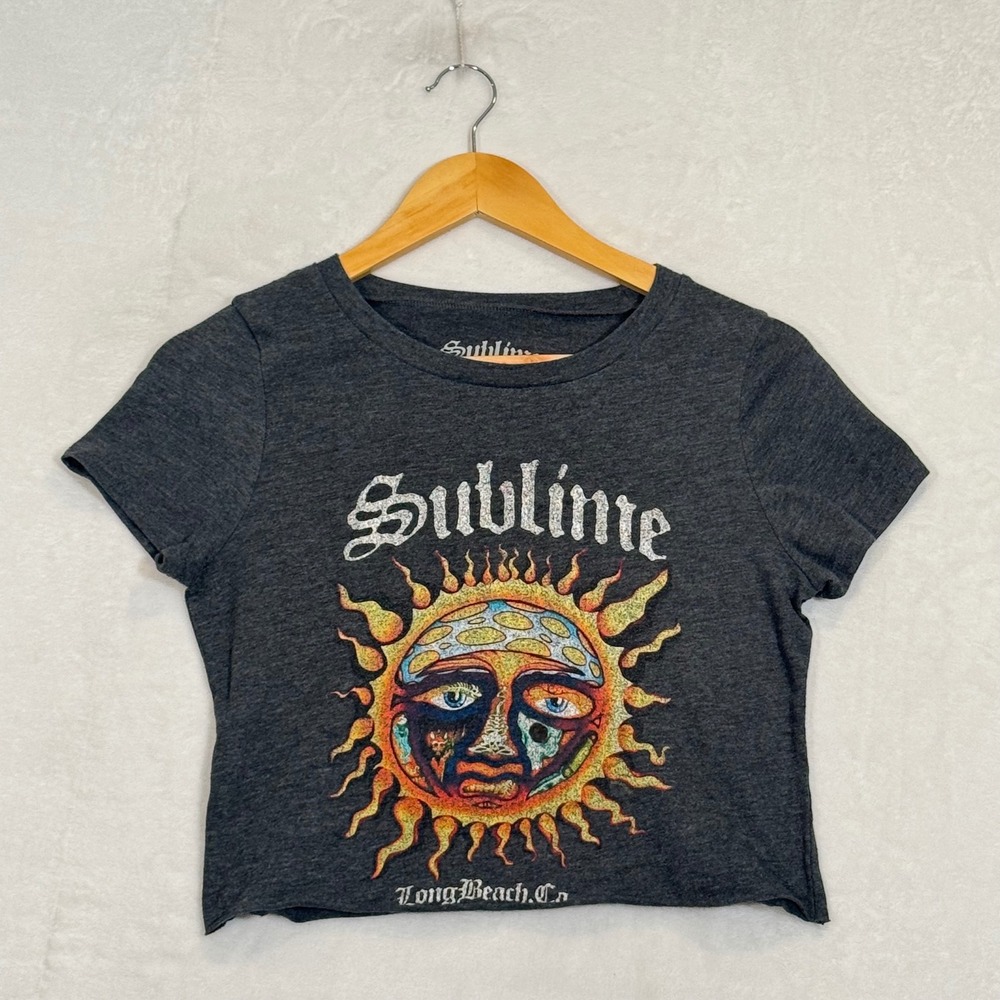 Sublime Charcoal Grey Graphic Crop Top Small